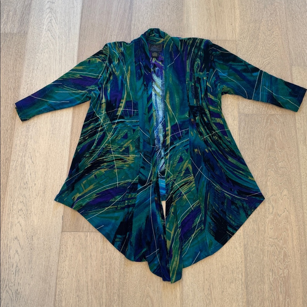 ATOC A Touch of Class Abstract Print Stretch Top Women's XS Made in USA Colorful